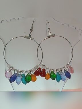 Hand Crafted Colorful Glass Teardrop Hoop Earrings